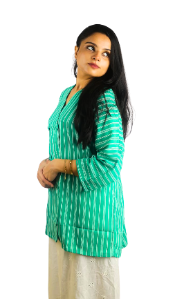 Elegant Green and White Striped Boski Fabric Top – Timeless Simplicity