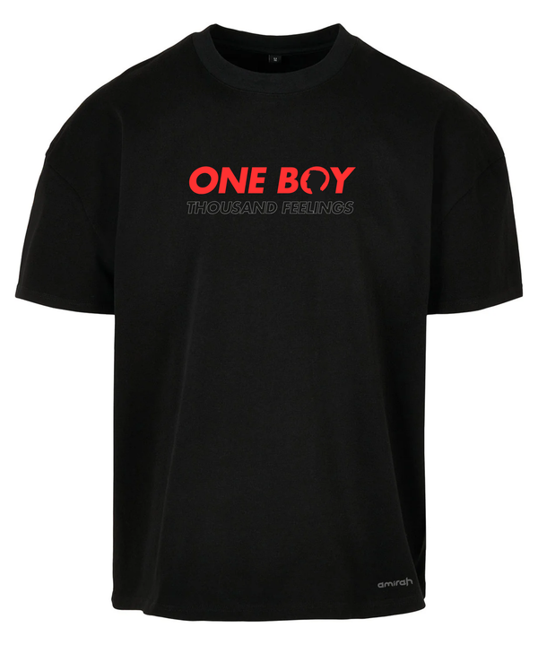 One Boy Thousand Feeling Printed Black Oversized T-Shirt